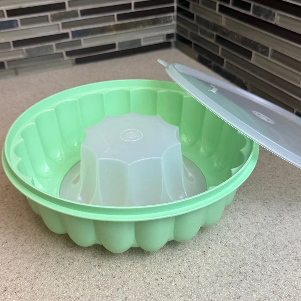 Vintage Tupperware Jel-N-Serve Jello Mold Mint Green Sheer 3pc Set Retro Kitchen